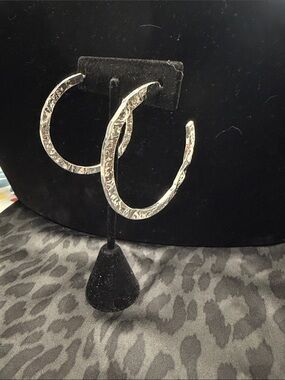 Silver Textured Hoop Earrings